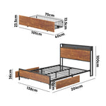 Metal Bed Frame Double Size with LED Headboard, 2 Storage Drawers & USB
