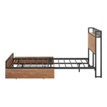 Metal Bed Frame Double Size with LED Headboard, 2 Storage Drawers & USB