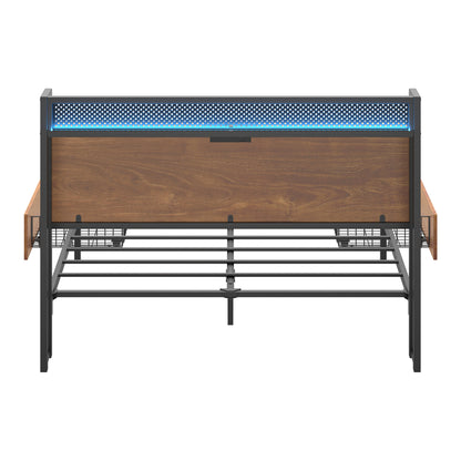 Metal Bed Frame Double LED Headboard 2 Storage Drawers USB