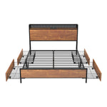 Metal Bed Frame Queen Size LED Headboard 4 Storage Drawers USB
