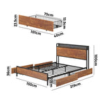 Metal Bed Frame Queen Size LED Headboard 4 Storage Drawers USB