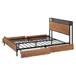 Metal Bed Frame Queen Size LED Headboard 4 Storage Drawers USB