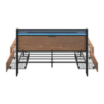 Metal Bed Frame Queen Size LED Headboard 4 Storage Drawers USB