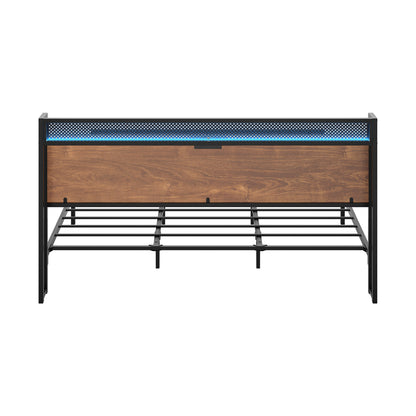 Metal Bed Frame Queen LED Light USB Charge Storage Headboard