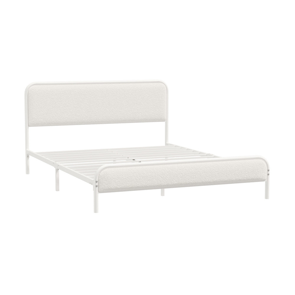 Metal Bed Frame King Single/Double/Queen Size Bedhead Boucle Fabric Beige