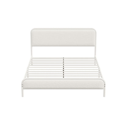 Metal Bed Frame King Single/Double/Queen Size Bedhead Boucle Fabric Beige