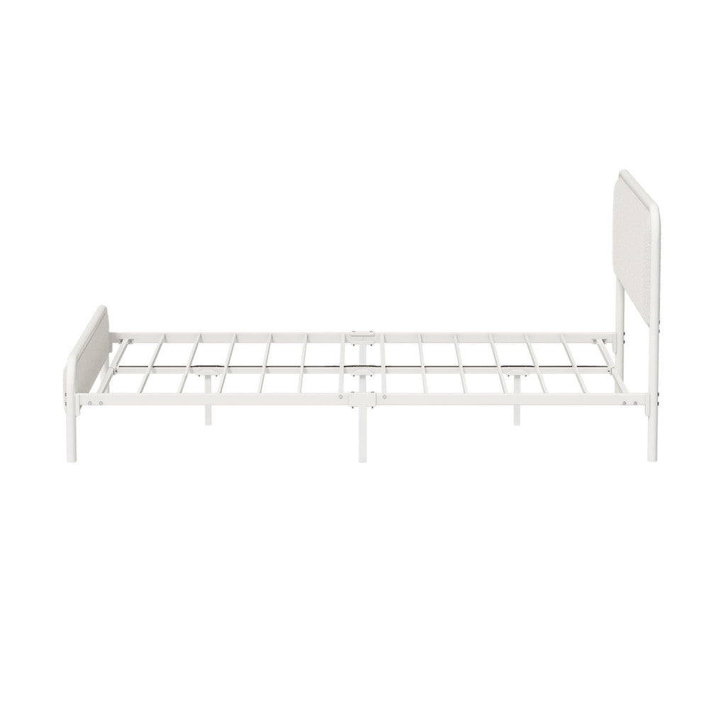 Metal Bed Frame King Single/Double/Queen Size Bedhead Boucle Fabric Beige