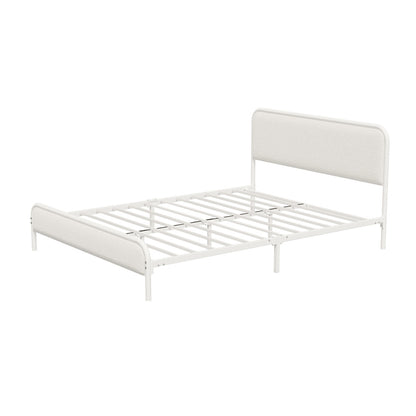 Metal Bed Frame King Single/Double/Queen Size Bedhead Boucle Fabric Beige