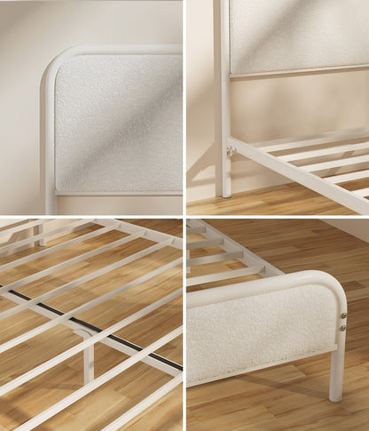 Metal Bed Frame King Single/Double/Queen Size Bedhead Boucle Fabric Beige
