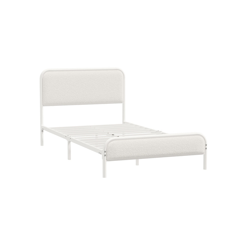 Metal Bed Frame King Single/Double/Queen Size Bedhead Boucle Fabric Beige