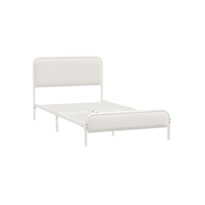 Metal Bed Frame King Single/Double/Queen Size Bedhead Boucle Fabric Beige