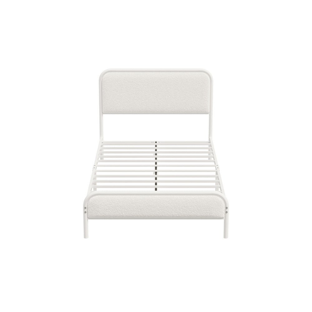 Metal Bed Frame King Single/Double/Queen Size Bedhead Boucle Fabric Beige