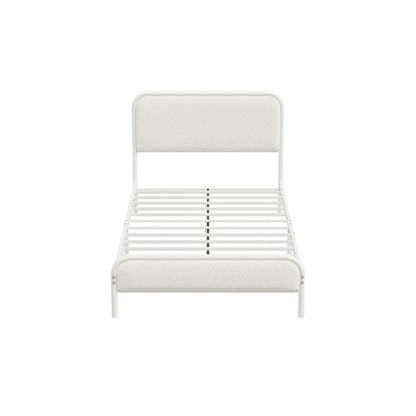 Metal Bed Frame King Single/Double/Queen Size Bedhead Boucle Fabric Beige