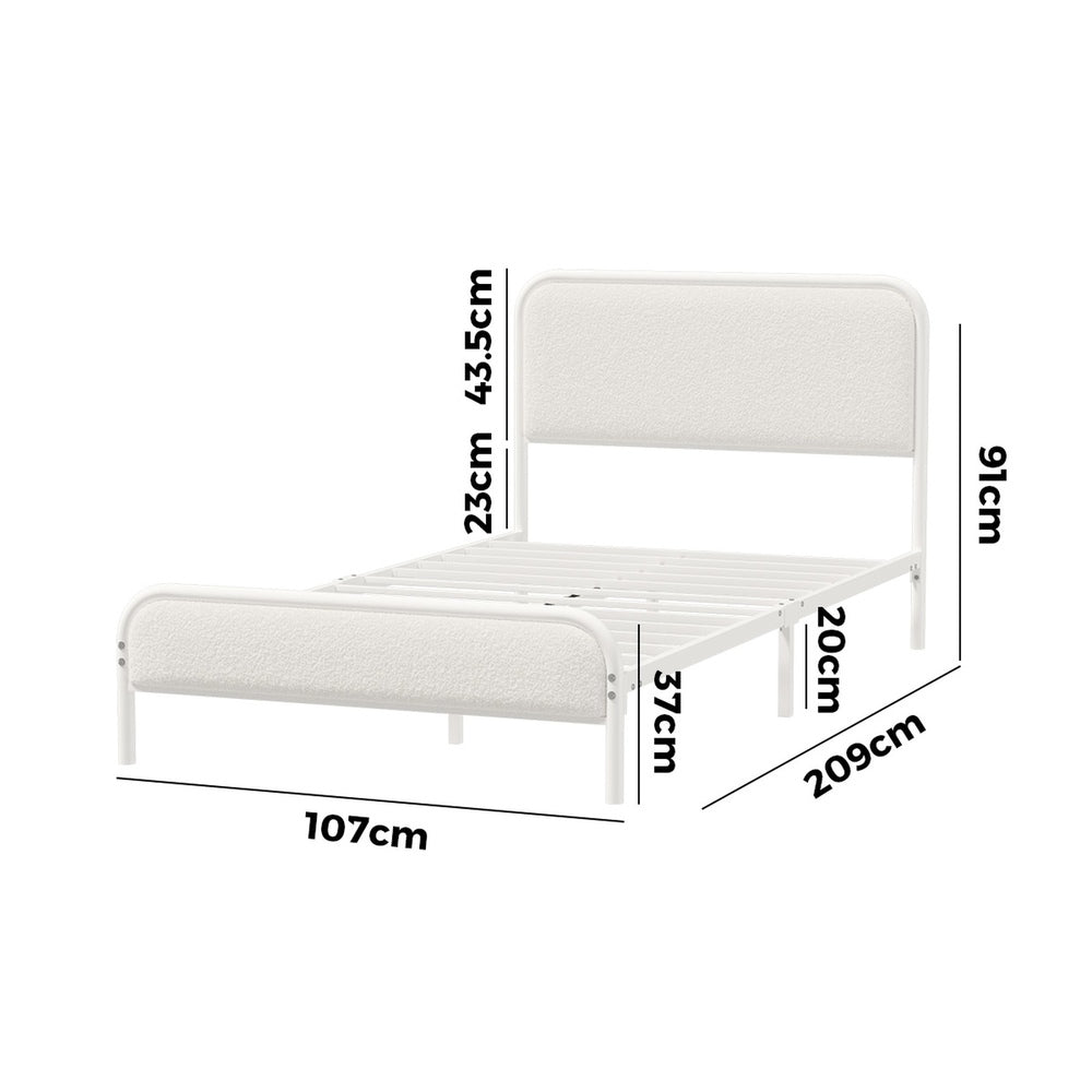 Metal Bed Frame King Single/Double/Queen Size Bedhead Boucle Fabric Beige