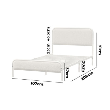 Metal Bed Frame King Single/Double/Queen Size Bedhead Boucle Fabric Beige