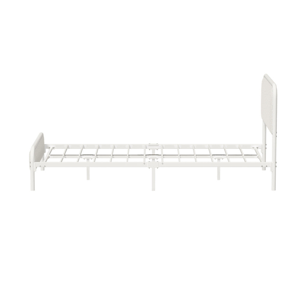 Metal Bed Frame King Single/Double/Queen Size Bedhead Boucle Fabric Beige