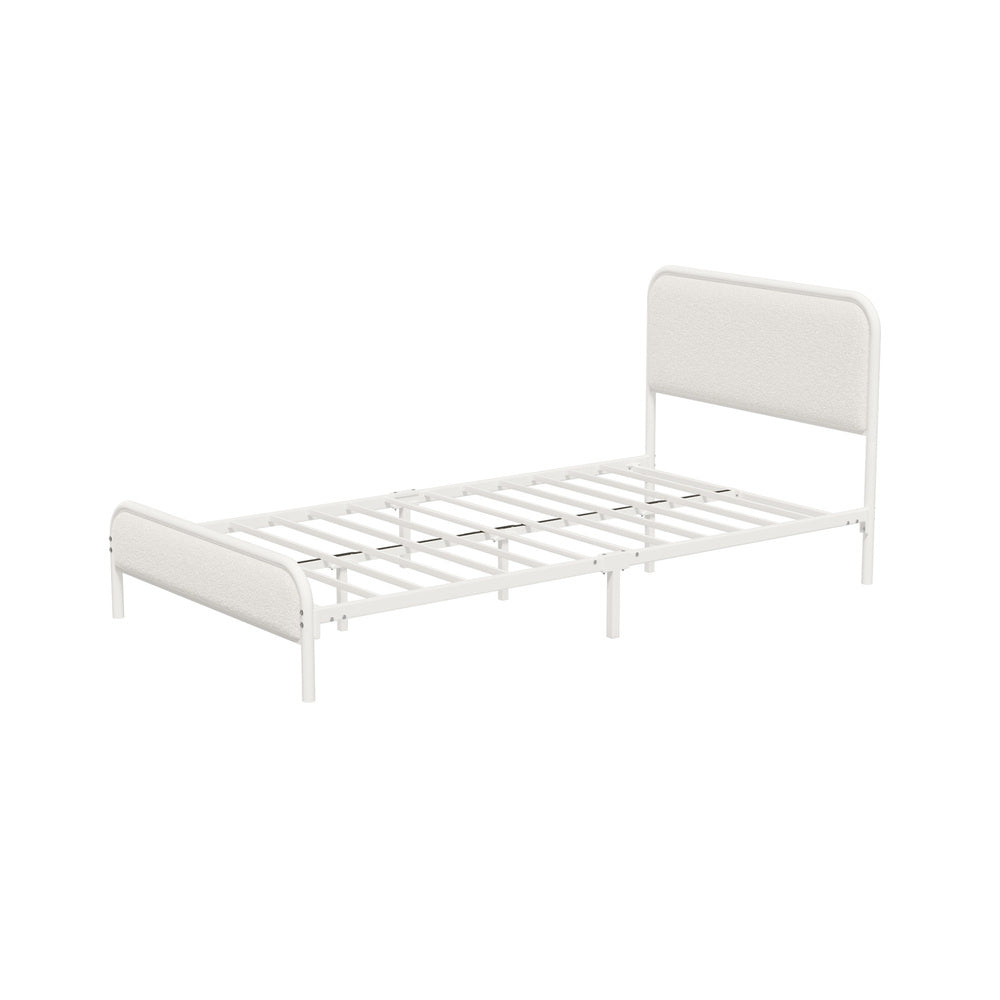 Metal Bed Frame King Single/Double/Queen Size Bedhead Boucle Fabric Beige