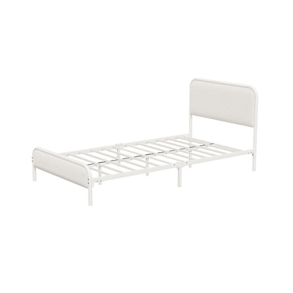 Metal Bed Frame King Single/Double/Queen Size Bedhead Boucle Fabric Beige