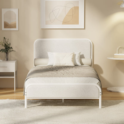 Metal Bed Frame King Single/Double/Queen Size Bedhead Boucle Fabric Beige