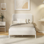Metal Bed Frame King Single/Double/Queen Size Bedhead Boucle Fabric Beige