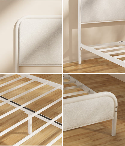 Metal Bed Frame King Single/Double/Queen Size Bedhead Boucle Fabric Beige