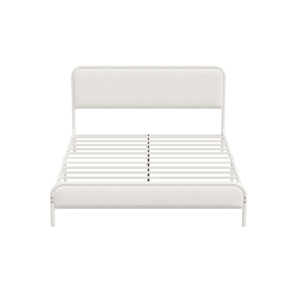 Metal Bed Frame King Single/Double/Queen Size Bedhead Boucle Fabric Beige