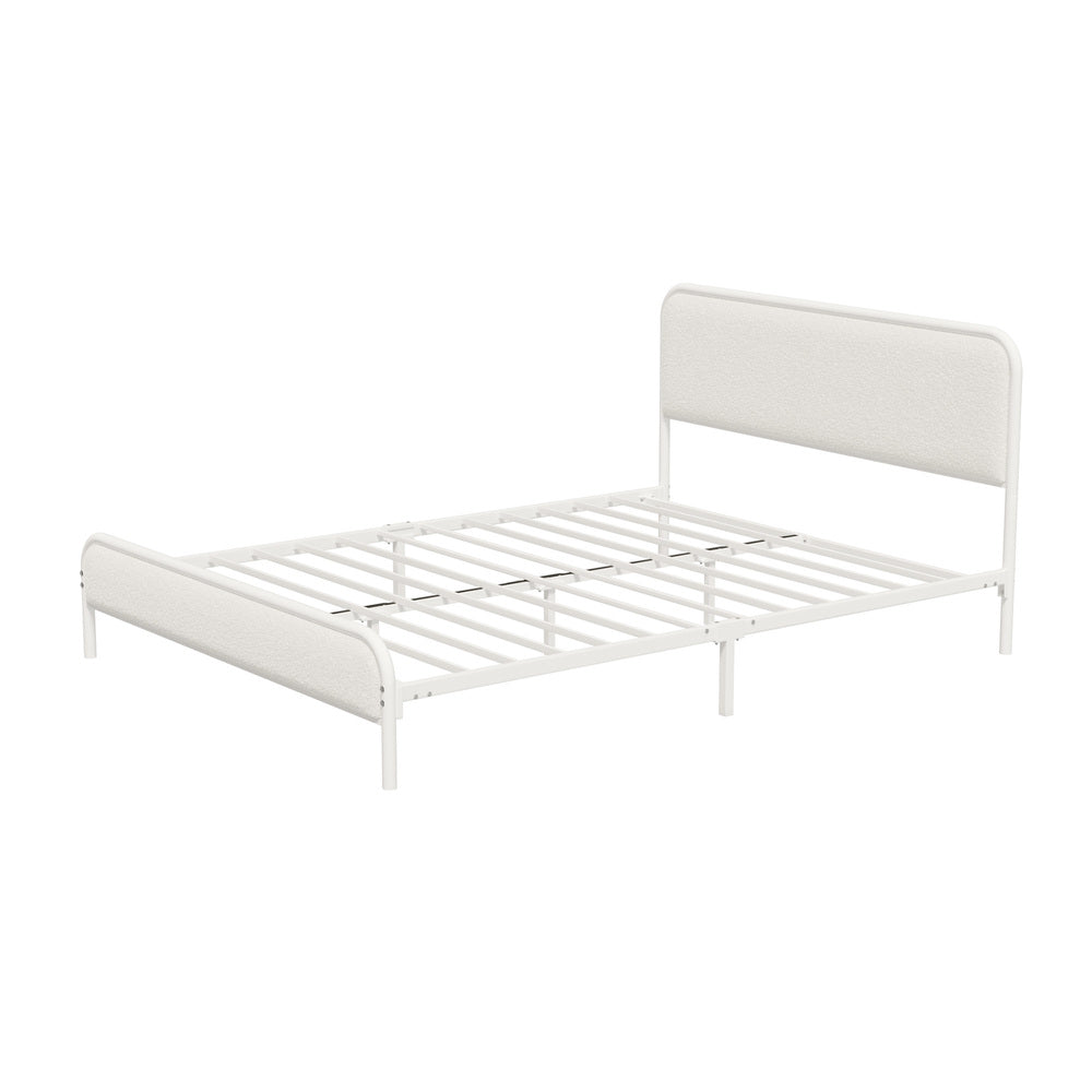 Metal Bed Frame King Single/Double/Queen Size Bedhead Boucle Fabric Beige