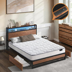Double LED Bed Frame Storage Drawers USB | HomeAndLiving