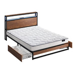 Double LED Bed Frame Storage Drawers USB | HomeAndLiving