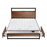Double LED Bed Frame Storage Drawers USB | HomeAndLiving