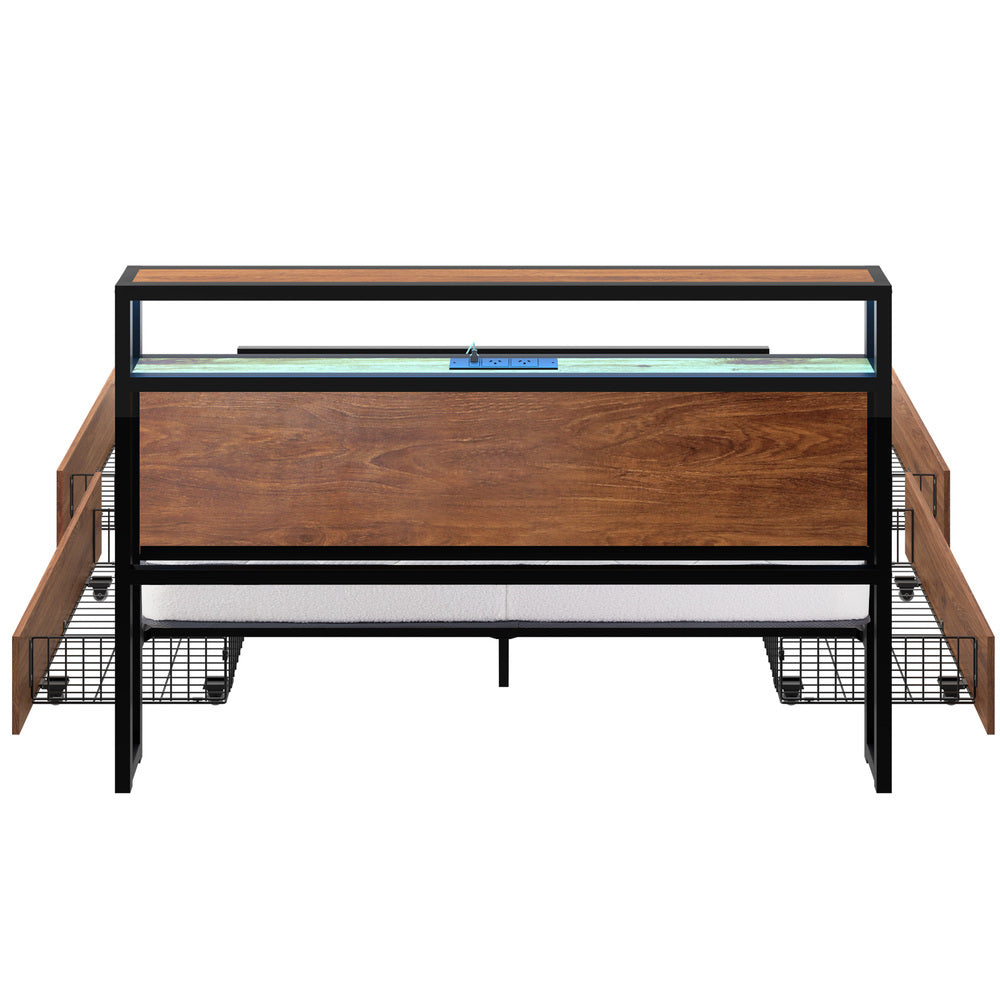 King Bed Frame LED Drawers USB Mattress