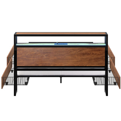 King Bed Frame LED Drawers USB Mattress