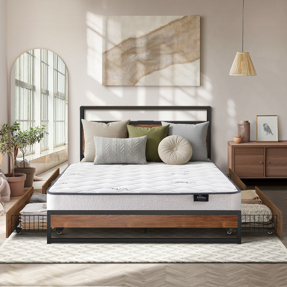 King Bed Frame LED Drawers USB Mattress