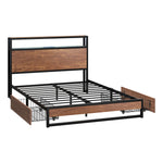 Metal Bed Frame Double Queen & King LED Storage Headboard USB Charging & 2 Drawers