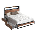 Double Bed Frame LED Headboard Storage Drawers USB | HomeAnd