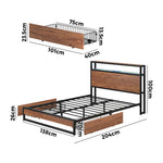 Metal Bed Frame Double Queen & King LED Storage Headboard USB Charging & 2 Drawers
