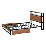 Metal Bed Frame Double Queen & King LED Storage Headboard USB Charging & 2 Drawers