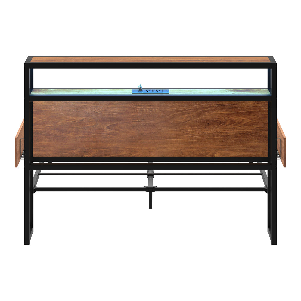 Metal Bed Frame Double Queen & King LED Storage Headboard USB Charging & 2 Drawers