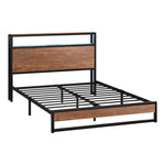 Metal Bed Frame Double Size LED Storage Headboard USB Charge