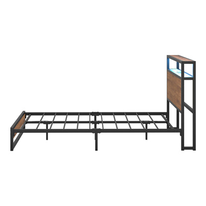 Metal Bed Frame Double LED Light Storage Headboard USB Charge