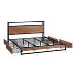 Metal Bed Frame Double Queen & King LED Storage Headboard USB Charging & 2 Drawers