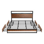 Metal Bed Frame Double Queen & King LED Storage Headboard USB Charging & 2 Drawers