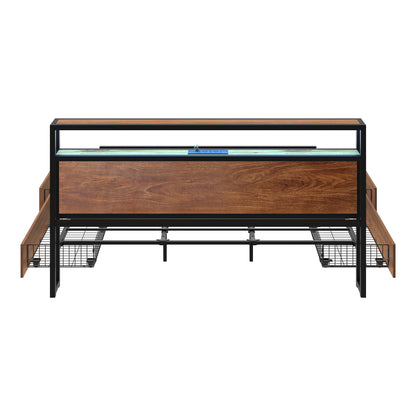 Metal Bed Frame Double Queen & King LED Storage Headboard USB Charging & 2 Drawers