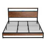 Metal Bed Frame King Size LED Storage Headboard USB Charge