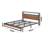 Metal Bed Frame King Size LED Storage Headboard USB Charge