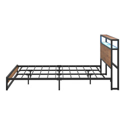 Metal Bed Frame King Size LED Storage Headboard USB Charge