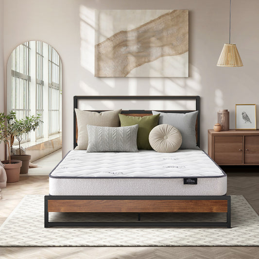 Metal Bed Frame Double Size LED Storage USB with Mattress