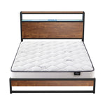 Industrial Metal Bed Frame King with LED, 4 Storage Drawers, USB & Mattress 219cm x 183cm