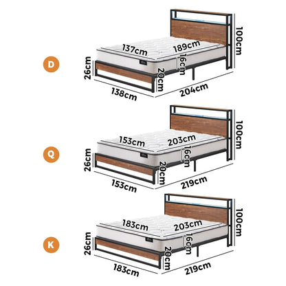 King Bed Frame LED Storage USB Charging
