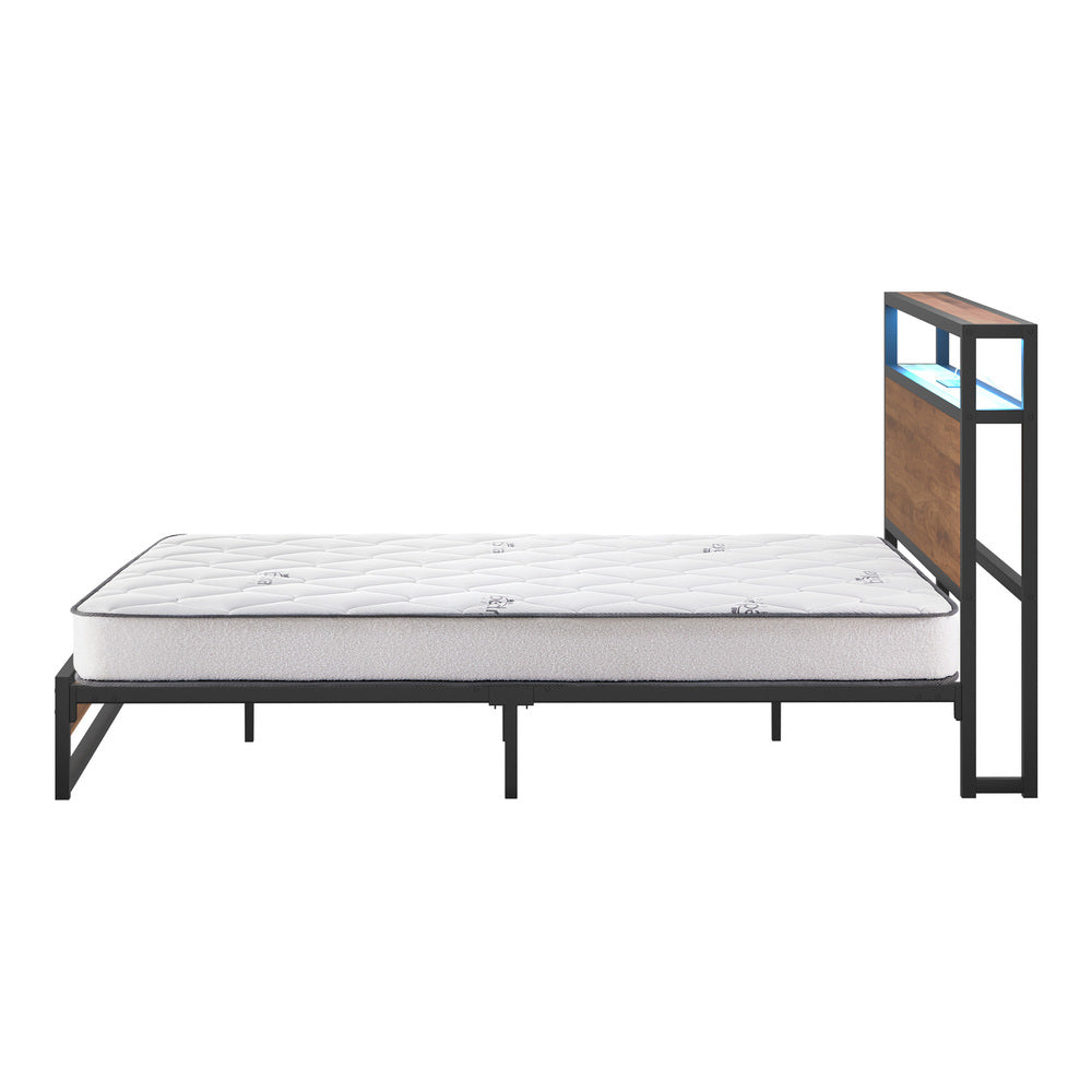 Industrial Metal Bed Frame King with LED, 4 Storage Drawers, USB & Mattress 219cm x 183cm